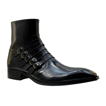 Men's Italian Shoes Jo Ghost 5224 Black Leather Formal Buckle Boots