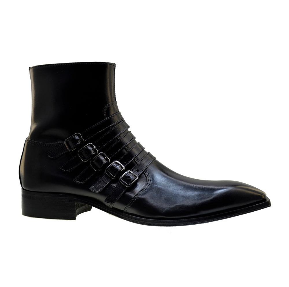 Men's Italian Shoes Jo Ghost 5224 Black Leather Formal Buckle Boots