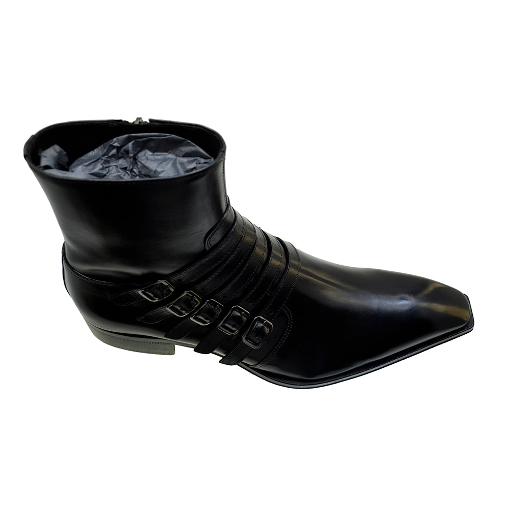 Men's Italian Shoes Jo Ghost 5224 Black Leather Formal Buckle Boots