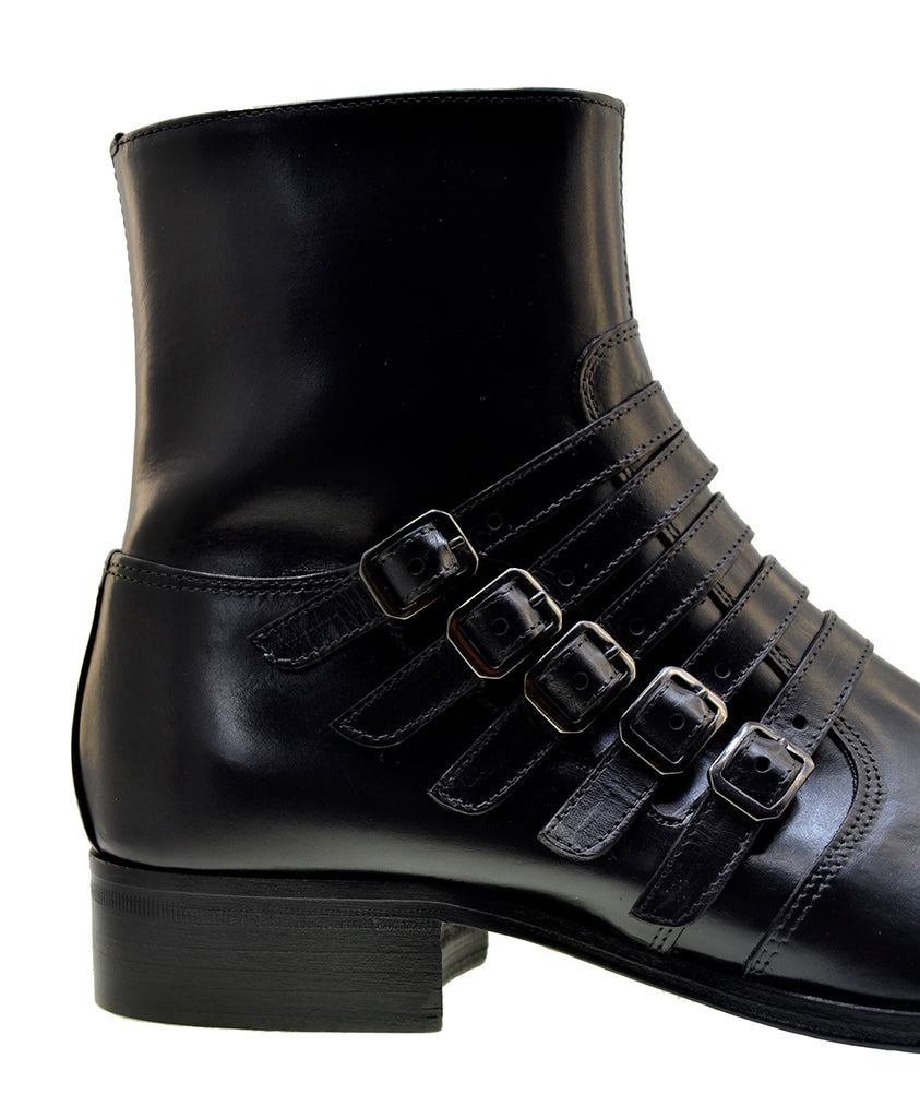 Men's Italian Shoes Jo Ghost 5224 Black Leather Formal Buckle Boots