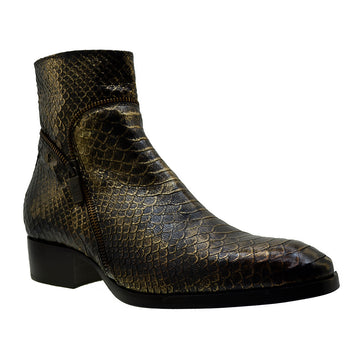 Men's Italian Shoes Jo Ghost 5228 Gold Print Python Leather Dress Ankle Boots