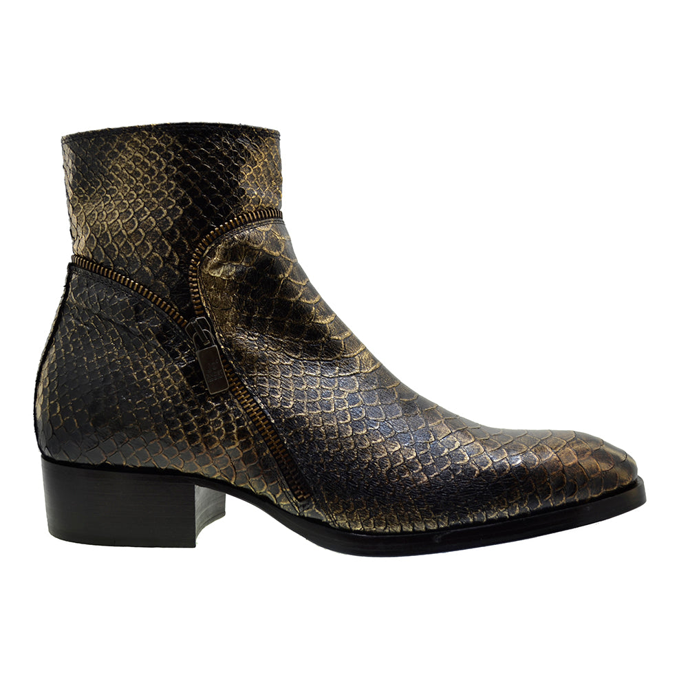 Men's Italian Shoes Jo Ghost 5228 Gold Print Python Leather Dress Ankle Boots