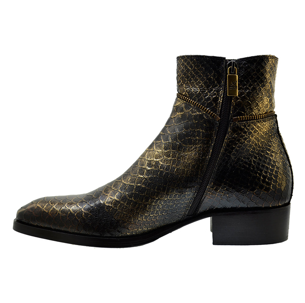 Men's Italian Shoes Jo Ghost 5228 Gold Print Python Leather Dress Ankle Boots