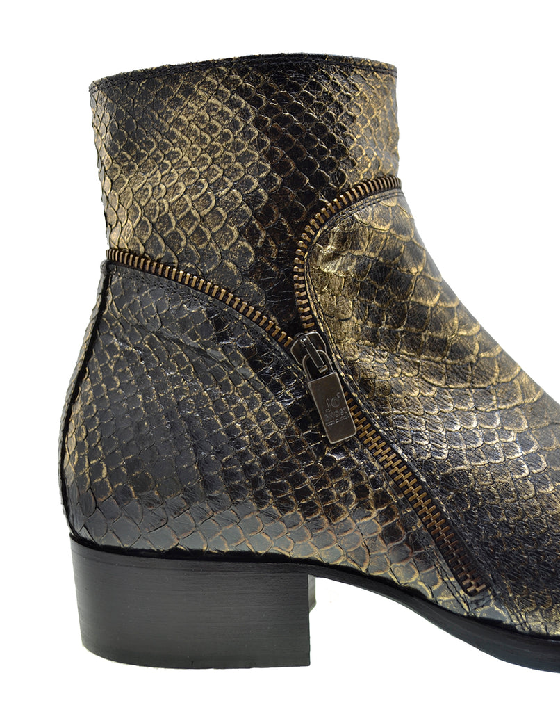 Men's Italian Shoes Jo Ghost 5228 Gold Print Python Leather Dress Ankle Boots