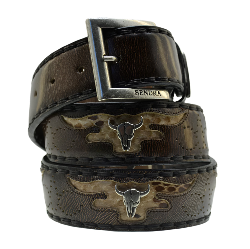 Men's Belt Sendra 8322 Brown Leather Python Skin