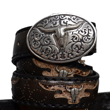 Men's Belt Sendra 8322 Brown Leather Python Skin Toro Buckle